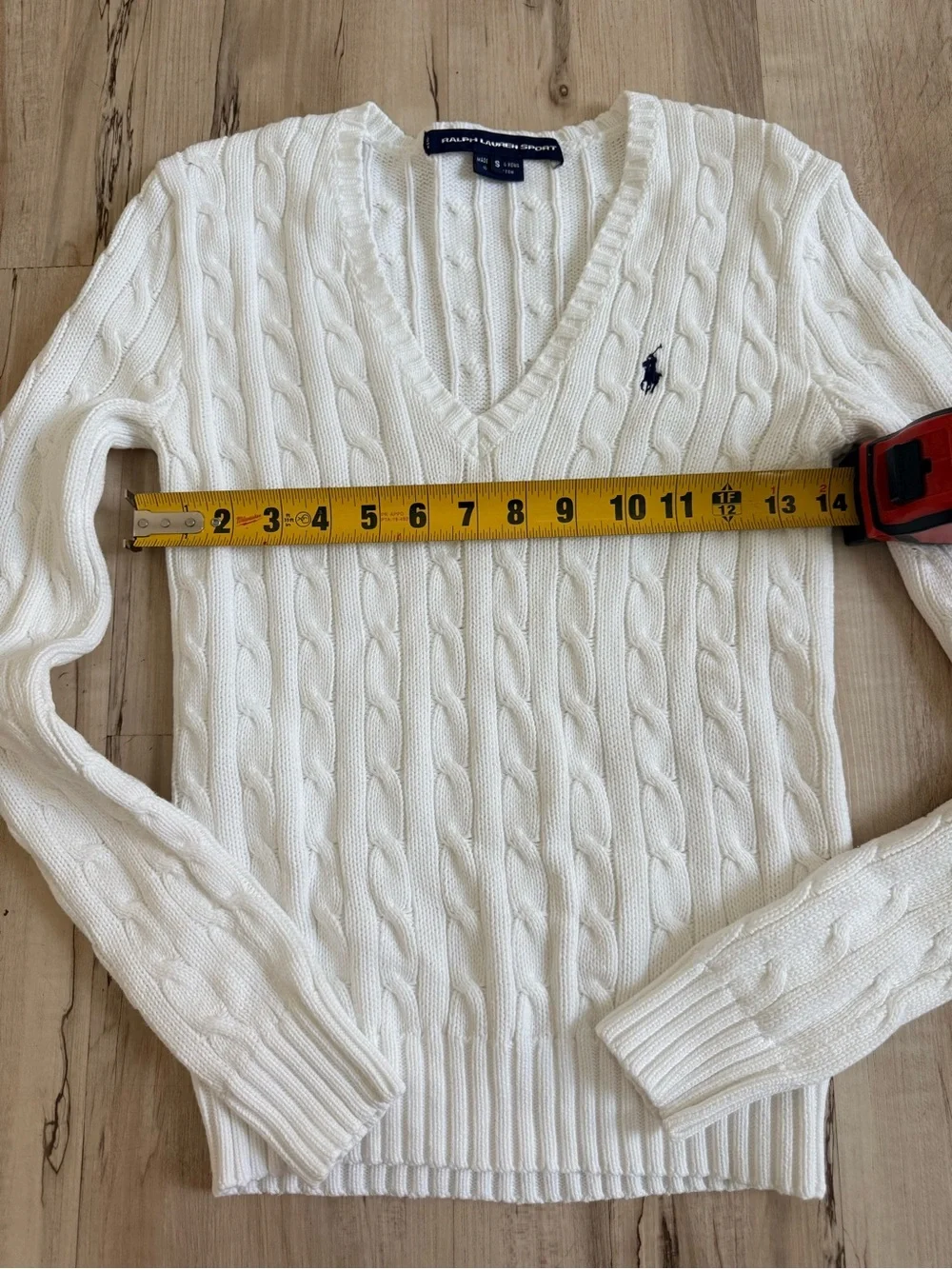Ralph Lauren White Cable-Knit V-Neck Sweater - Picture 3 of 6